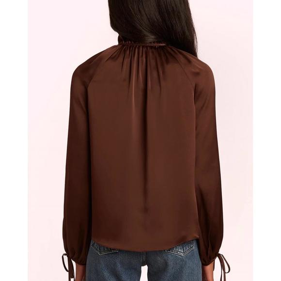 NEW AMANDA UPRICHARD vittoria high collar silk blouse in tobacco - Picture 3 of 4